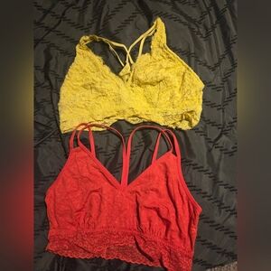 Maurices Yellow Lace Bralette and Red Strappy Top Set